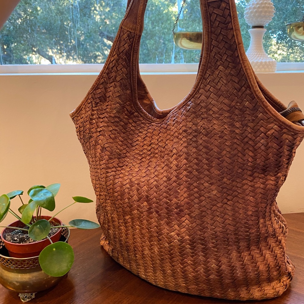 Large Brown Weaved Italian Leather Bag